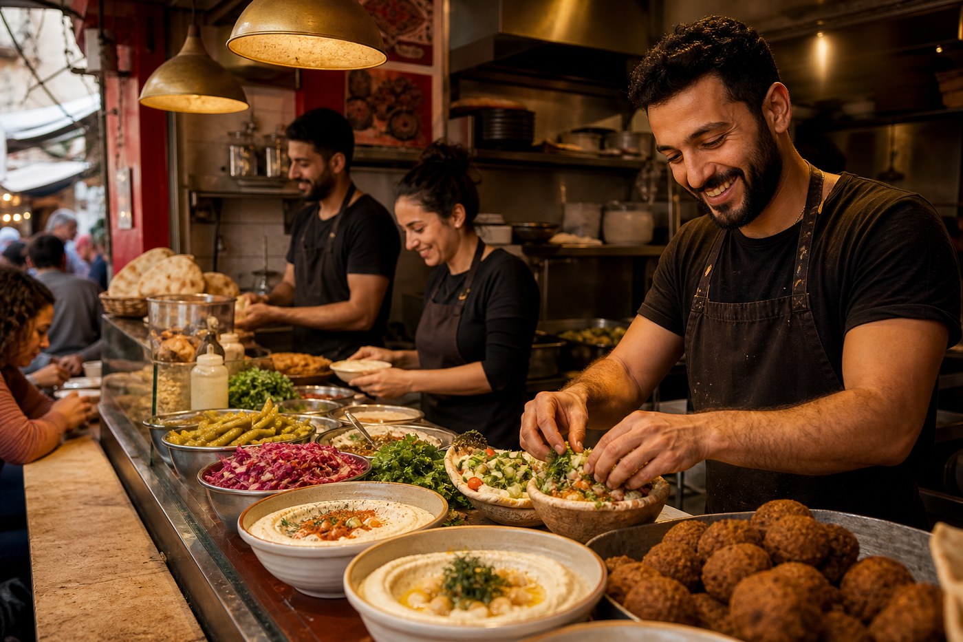 Falafel House kitchen with fresh ingredients