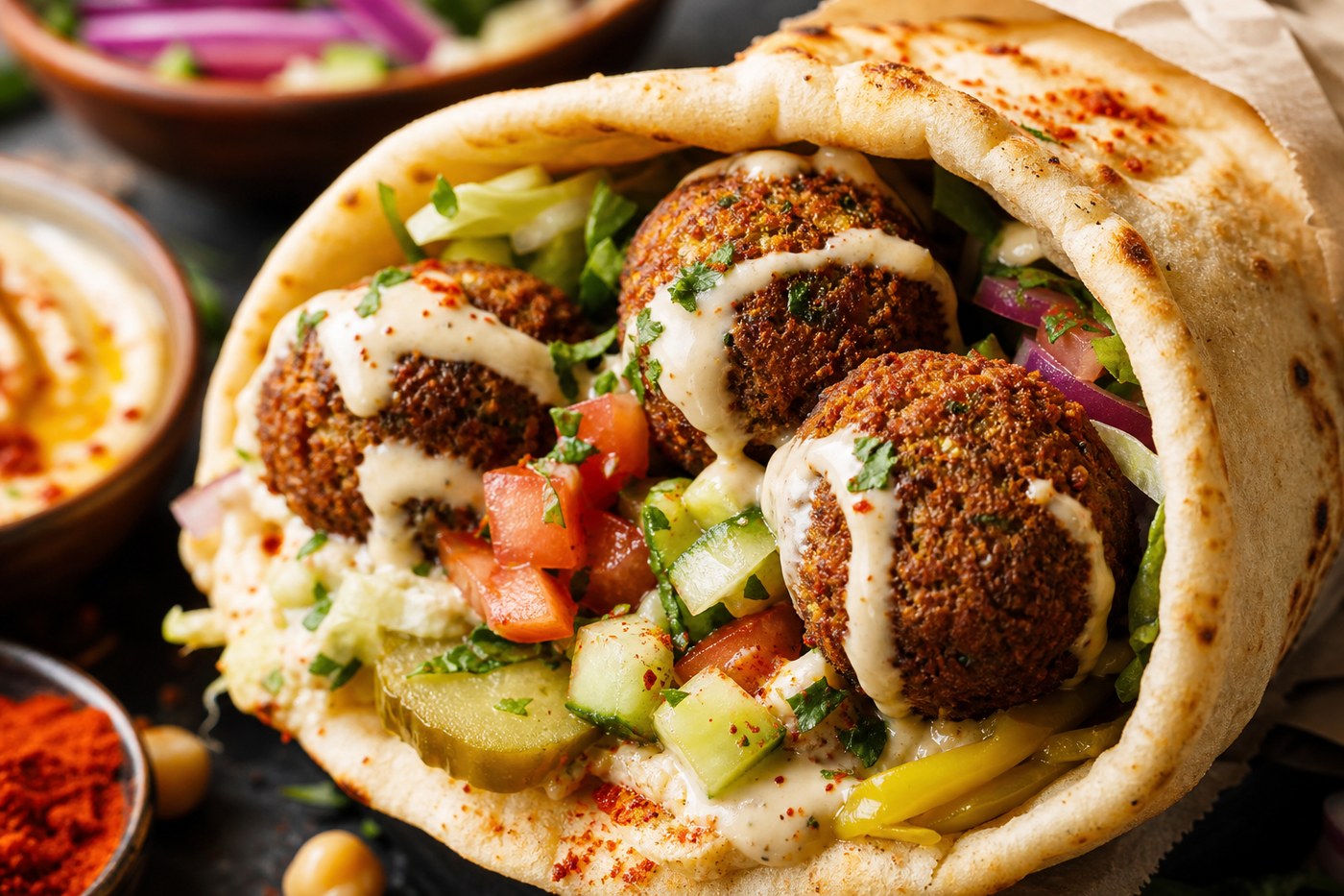 Classic falafel pita wrap